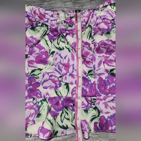 WAYF Puffed Sleeves Floral Satin Crop‎ Top Size Small - Picture 12 of 14